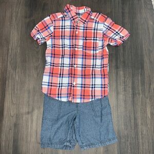 Carter's Boys' 2 Piece Plaid Button Front Top and Chambray Short Set Size 5